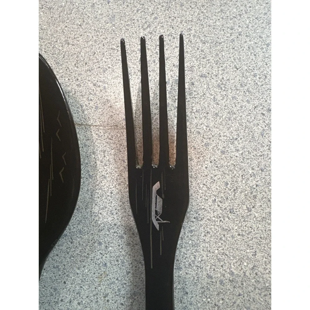 Vintage Japanese‎ Black Lacquerware Salad Serving Spoon Fork Set Nautical Gold